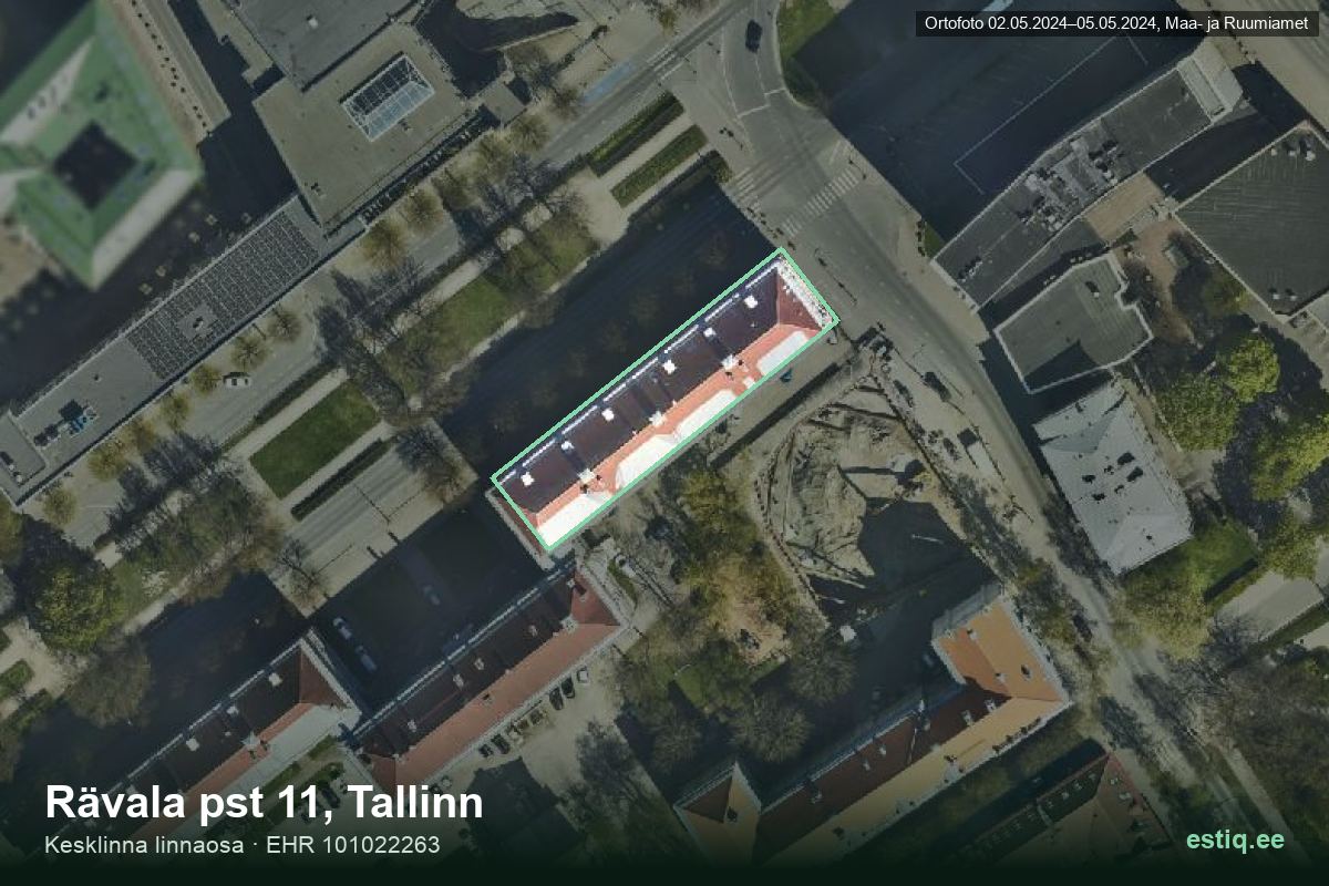 Rävala pst 11, Tallinn – aerial photo of the building, outline from the Building Register (EHR)