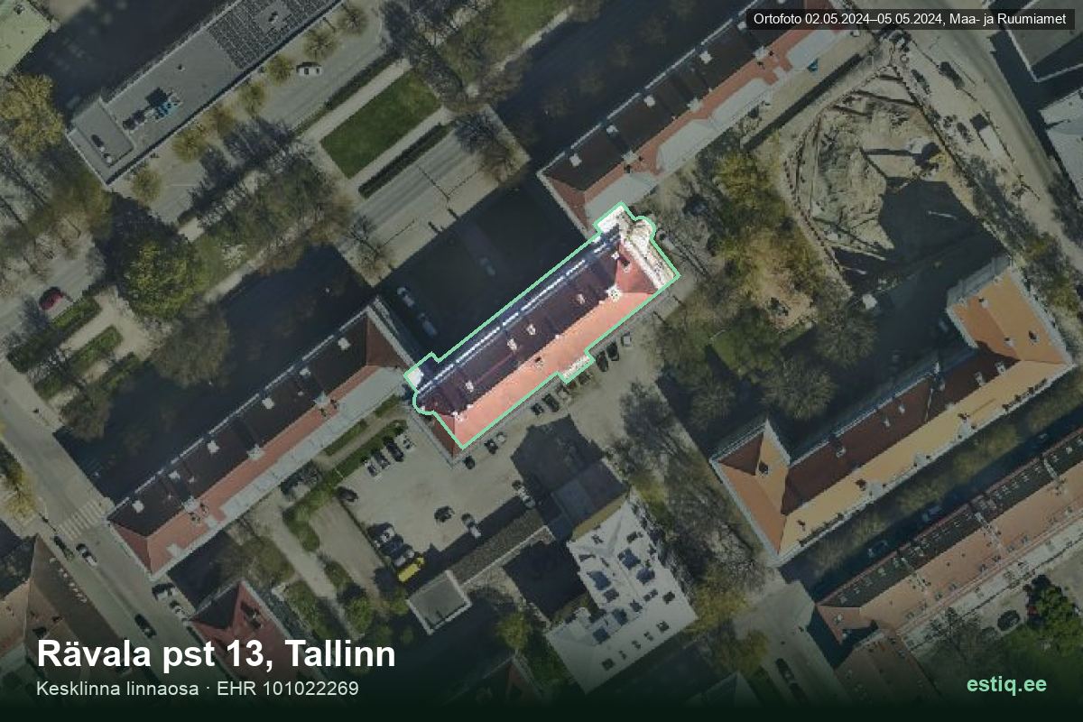 Rävala pst 13, Tallinn – aerial photo of the building, outline from the Building Register (EHR)
