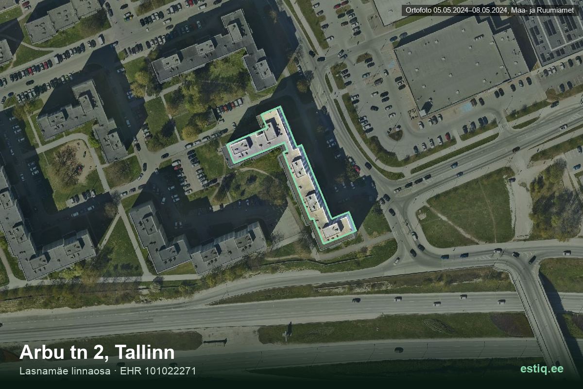 Arbu tänav 2, Tallinn – hoone aerofoto, kontuur ehitisregistri (EHR) andmetest