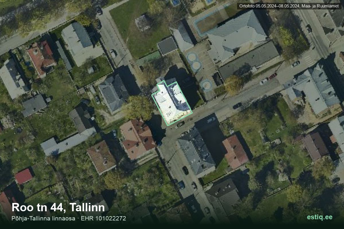 Roo tänav 44, Tallinn – аэрофото дома, контур по данным регистра строений (EHR)