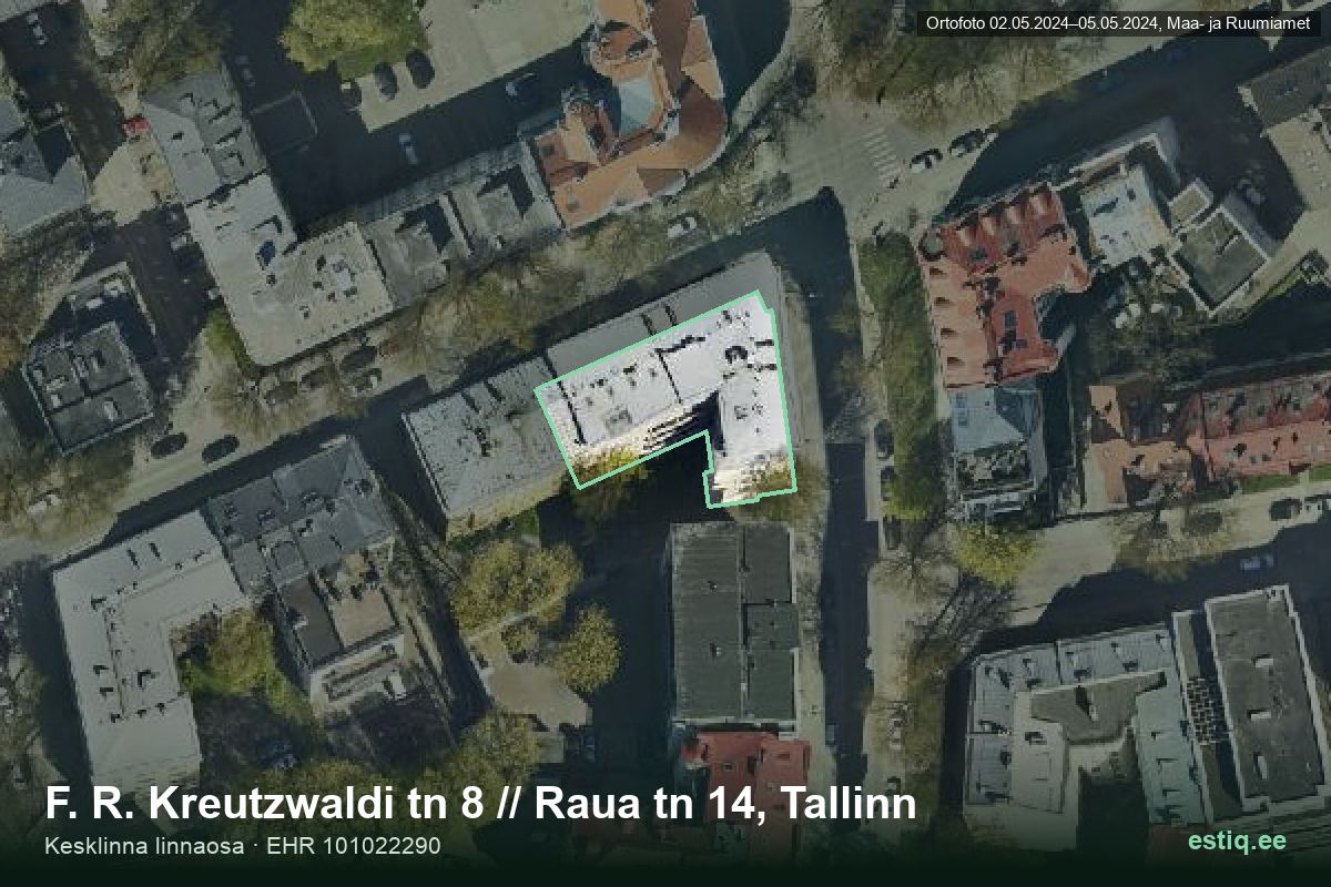 F. R. Kreutzwaldi tänav 8, Tallinn – hoone aerofoto, kontuur ehitisregistri (EHR) andmetest