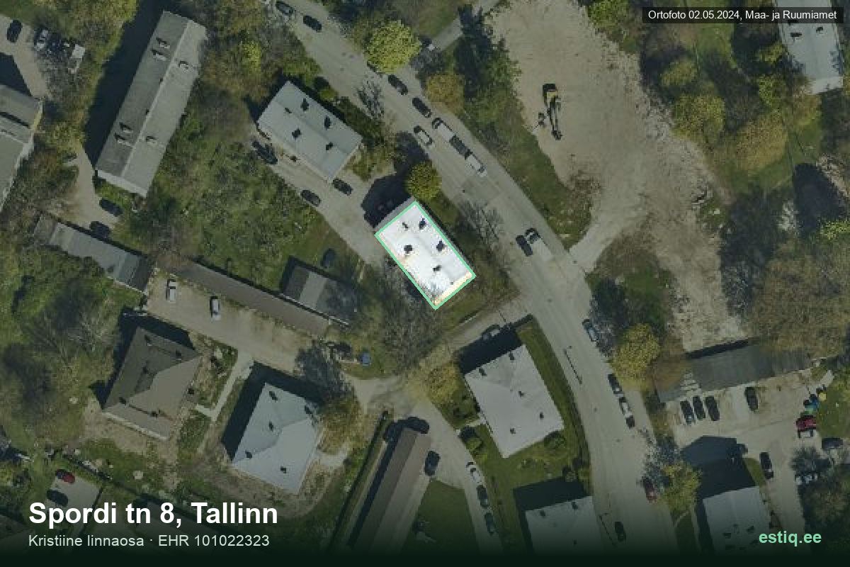 Spordi tänav 8, Tallinn – hoone aerofoto, kontuur ehitisregistri (EHR) andmetest