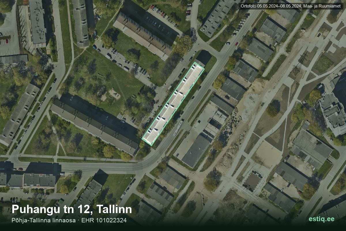 Puhangu tänav 12, Tallinn – аэрофото дома, контур по данным регистра строений (EHR)
