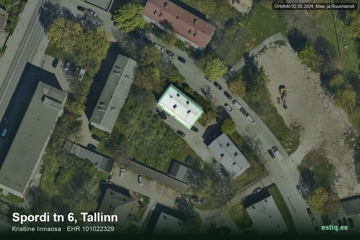 Spordi tänav 6, Tallinn – hoone aerofoto, kontuur ehitisregistri (EHR) andmetest