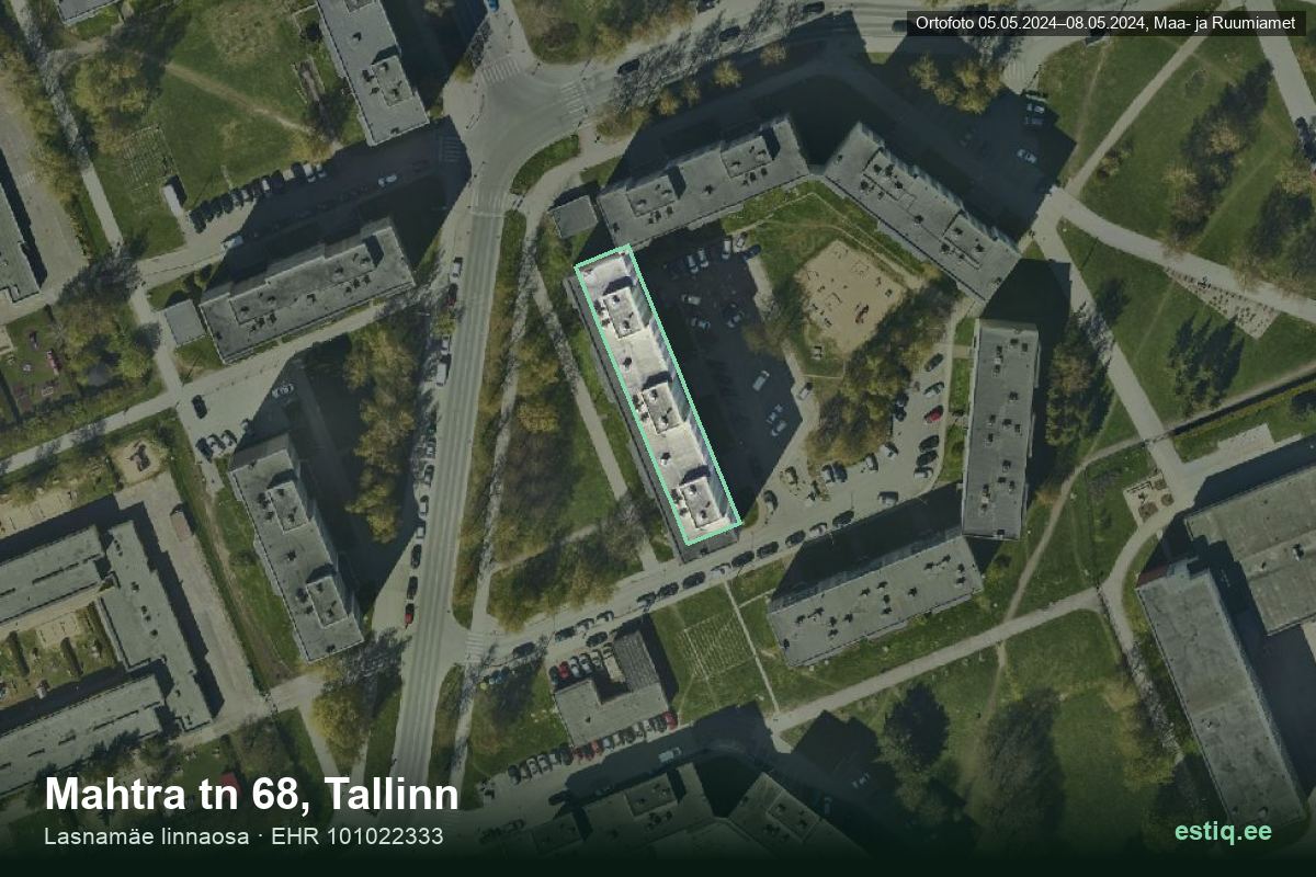 Mahtra tänav 68, Tallinn – hoone aerofoto, kontuur ehitisregistri (EHR) andmetest