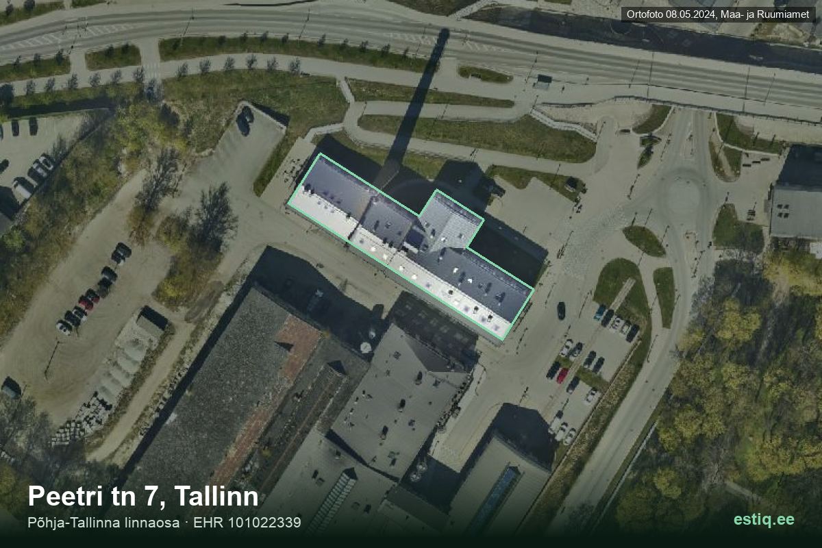 Peetri tänav 7, Tallinn – hoone aerofoto, kontuur ehitisregistri (EHR) andmetest