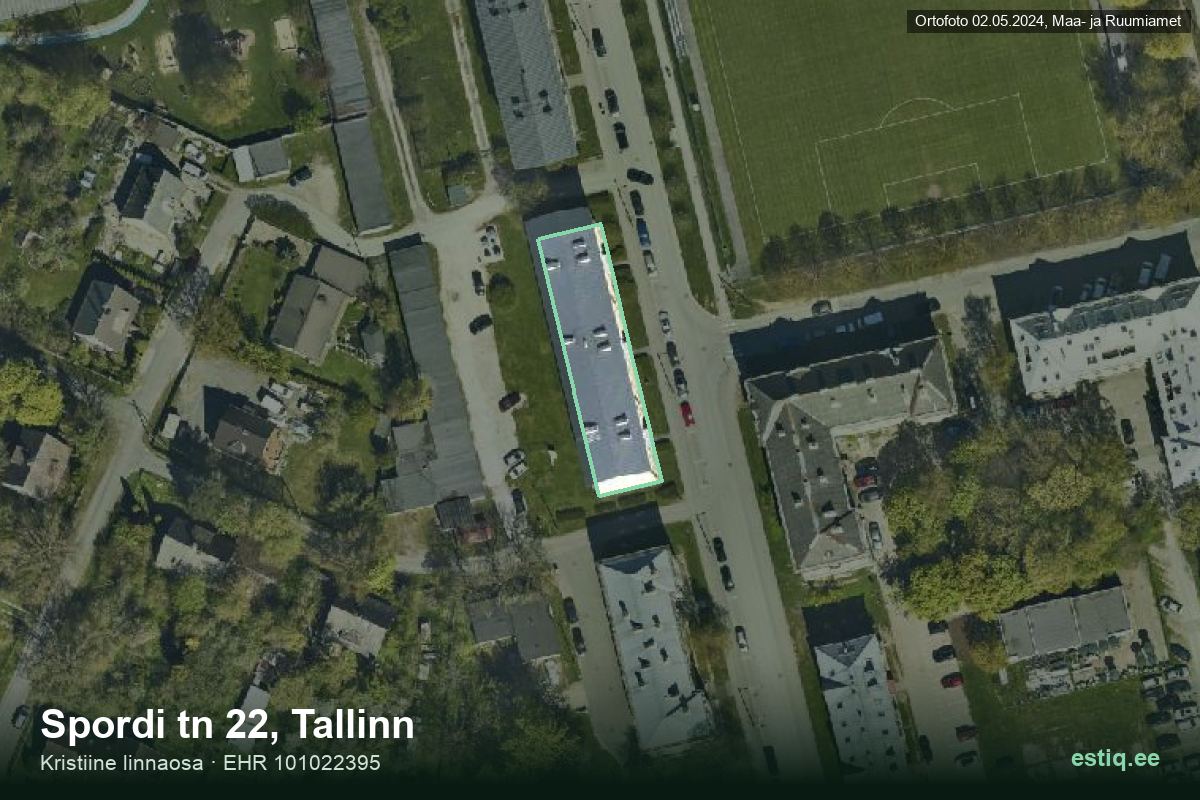 Spordi tänav 22, Tallinn – hoone aerofoto, kontuur ehitisregistri (EHR) andmetest