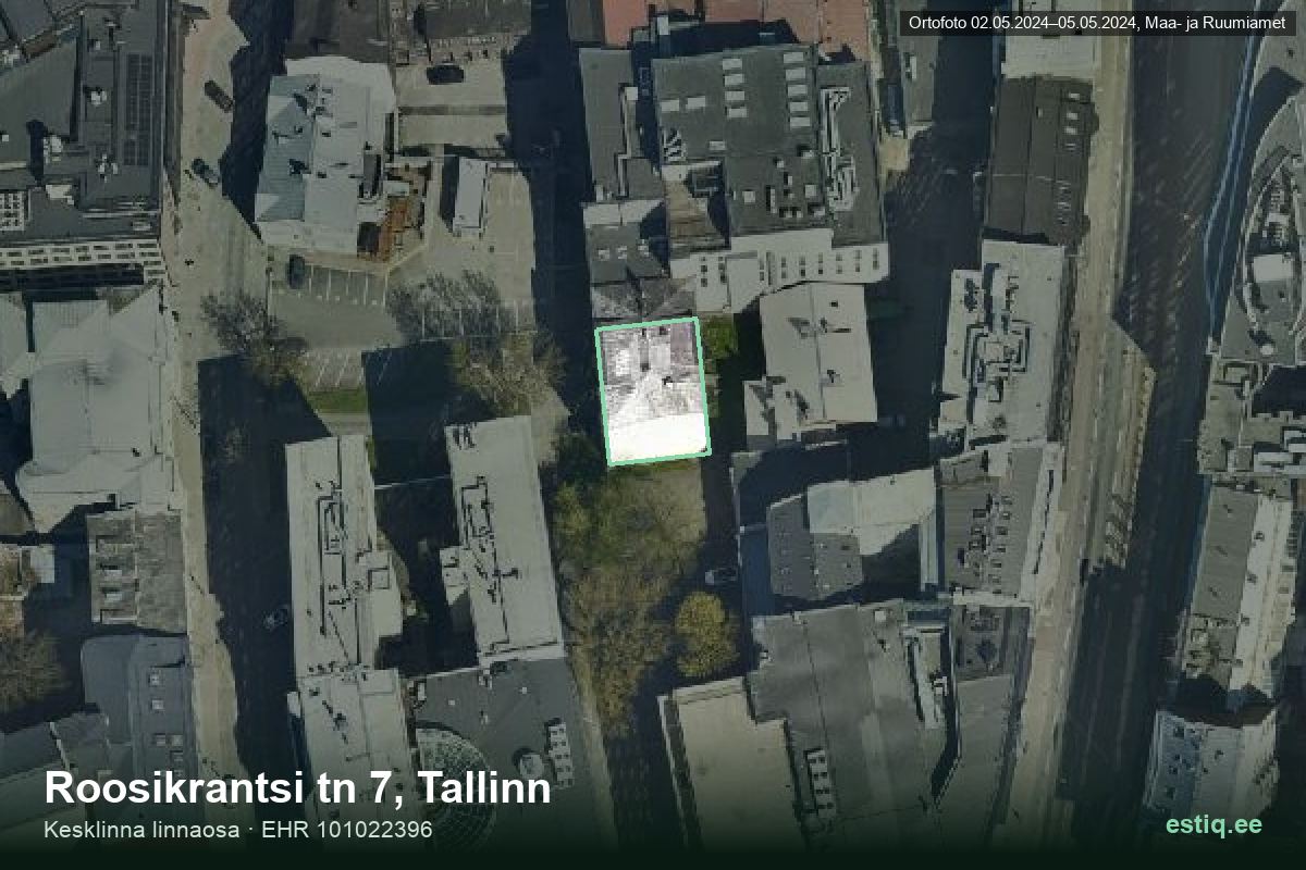 Roosikrantsi tänav 7, Tallinn – hoone aerofoto, kontuur ehitisregistri (EHR) andmetest