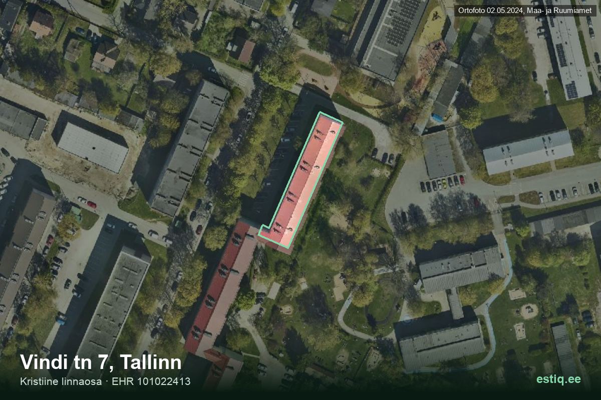 Vindi tänav 7, Tallinn – ilmakuva rakennuksesta, ääriviiva rakennusrekisteristä (EHR)
