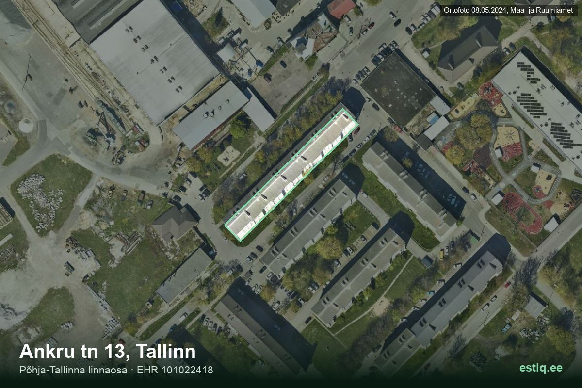 Ankru tänav 13, Tallinn – hoone aerofoto, kontuur ehitisregistri (EHR) andmetest