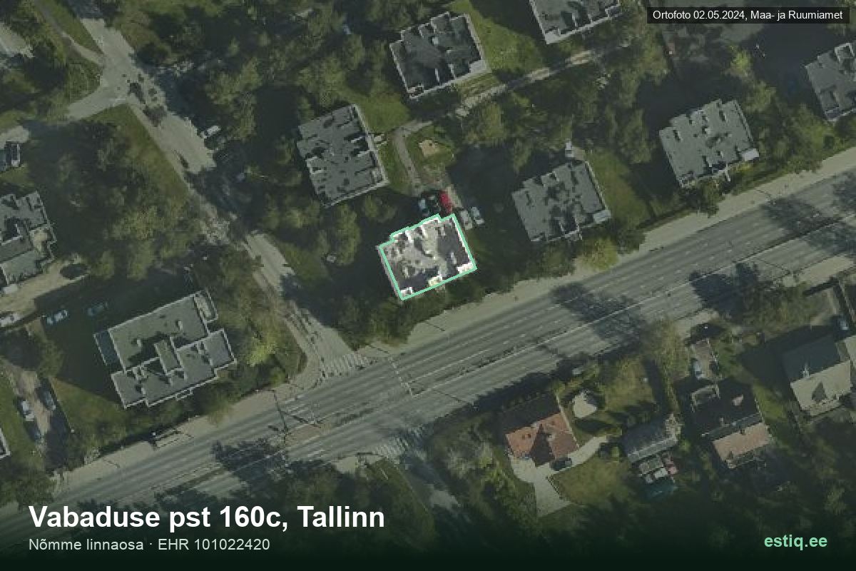 Vabaduse pst 160c, Tallinn – аэрофото дома, контур по данным регистра строений (EHR)