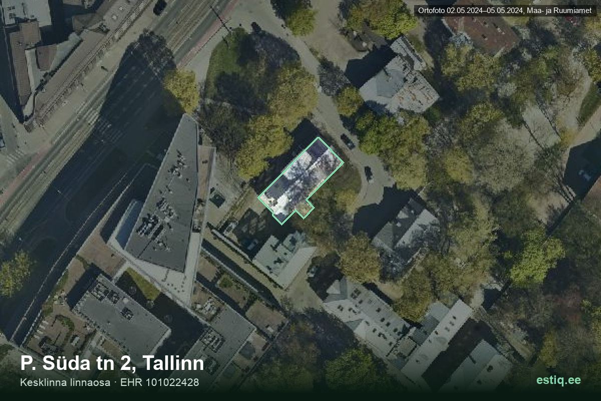 P. Süda tänav 2, Tallinn – hoone aerofoto, kontuur ehitisregistri (EHR) andmetest