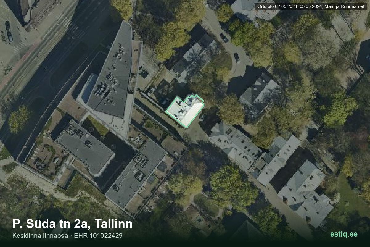 P. Süda tänav 2a, Tallinn – hoone aerofoto, kontuur ehitisregistri (EHR) andmetest