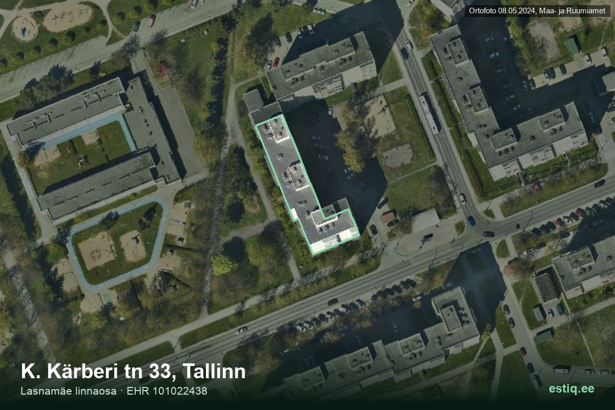 K. Kärberi tänav 33, Tallinn – hoone aerofoto, kontuur ehitisregistri (EHR) andmetest