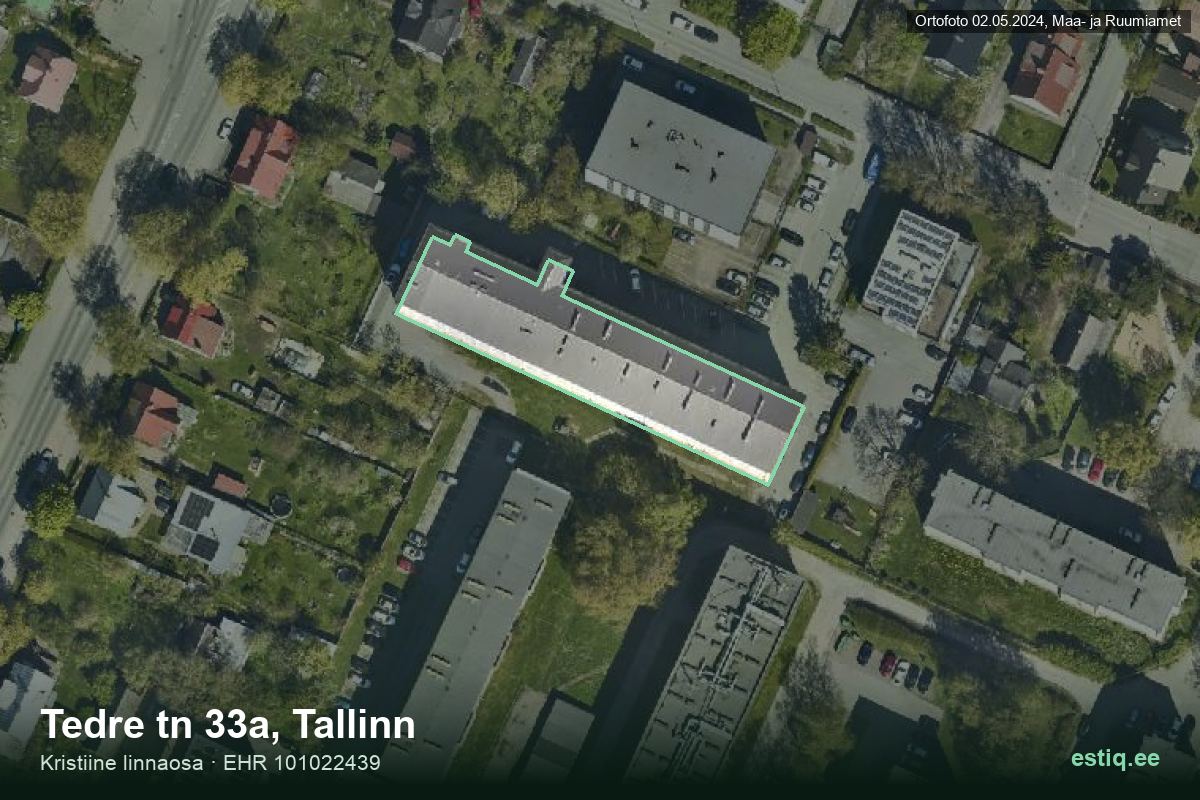 Tedre tänav 33a, Tallinn – hoone aerofoto, kontuur ehitisregistri (EHR) andmetest
