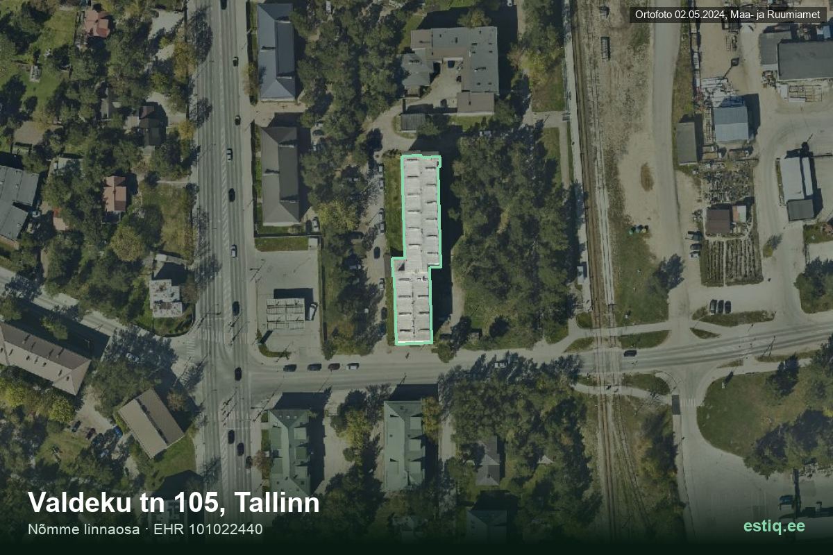 Valdeku tänav 105, Tallinn – hoone aerofoto, kontuur ehitisregistri (EHR) andmetest