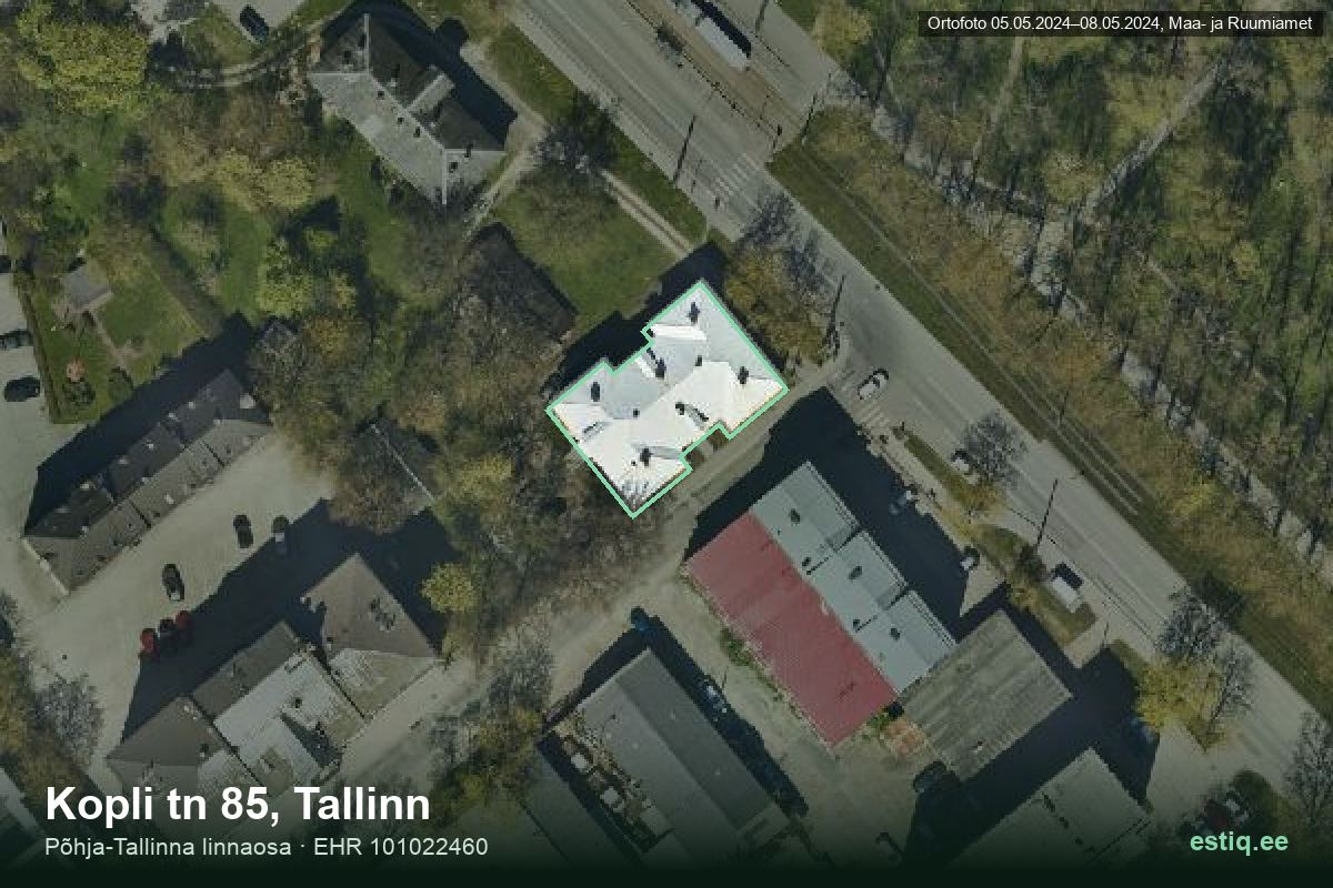 Kopli tänav 85, Tallinn – aerial photo of the building, outline from the Building Register (EHR)
