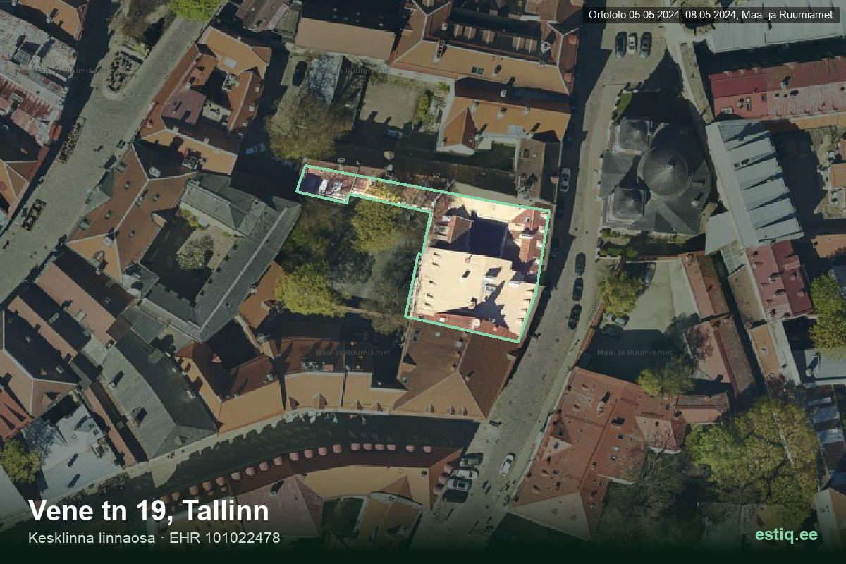 Vene tänav 19, Tallinn – hoone aerofoto, kontuur ehitisregistri (EHR) andmetest