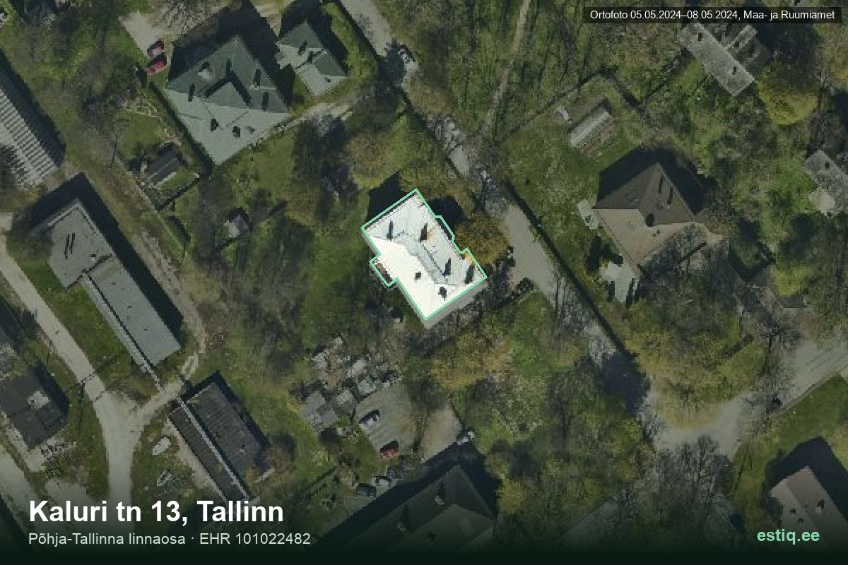 Kaluri tänav 13, Tallinn – hoone aerofoto, kontuur ehitisregistri (EHR) andmetest