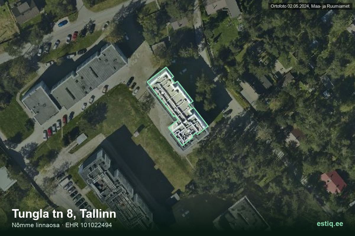 Tungla tänav 8, Tallinn – hoone aerofoto, kontuur ehitisregistri (EHR) andmetest