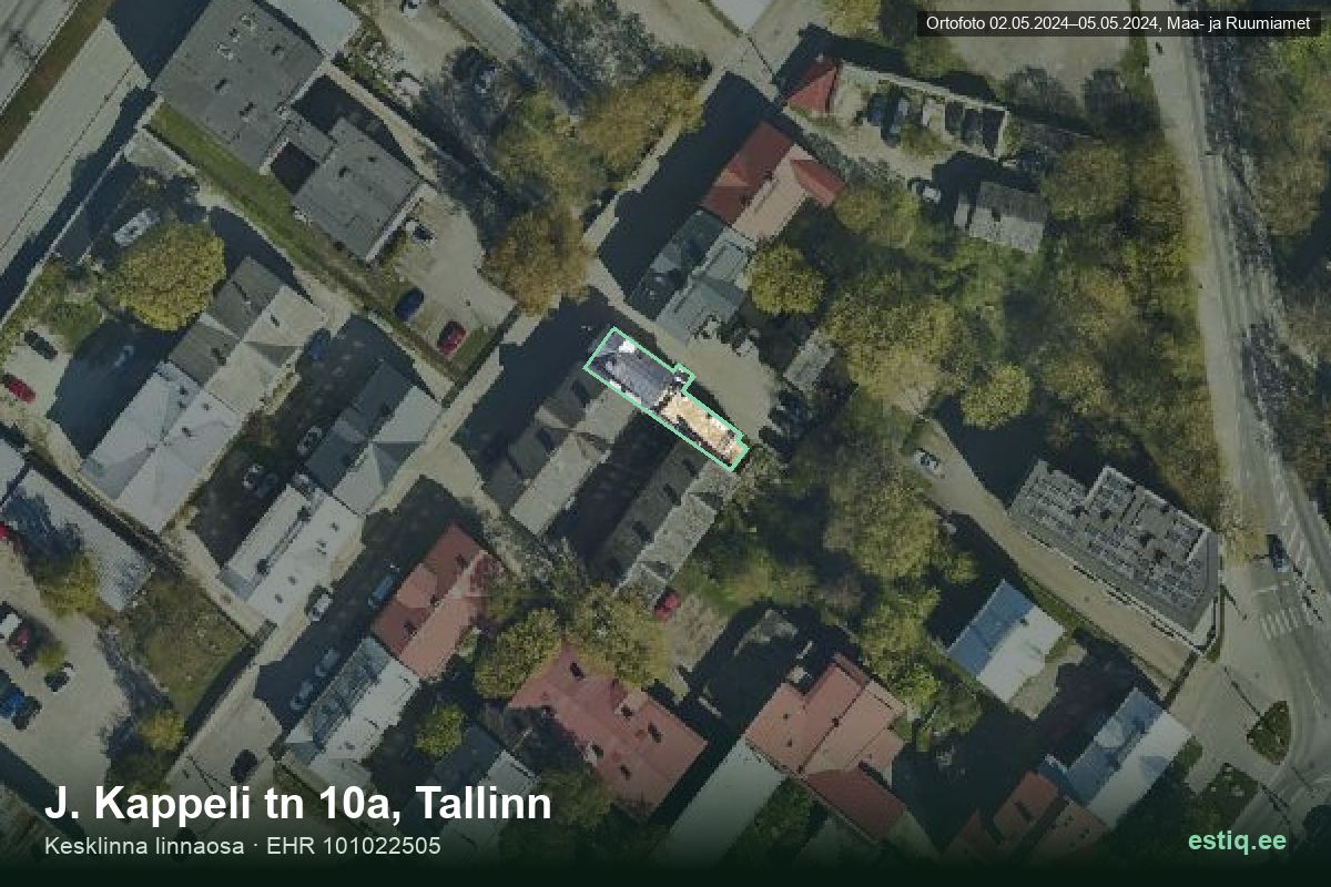 J. Kappeli tänav 10a, Tallinn – aerial photo of the building, outline from the Building Register (EHR)