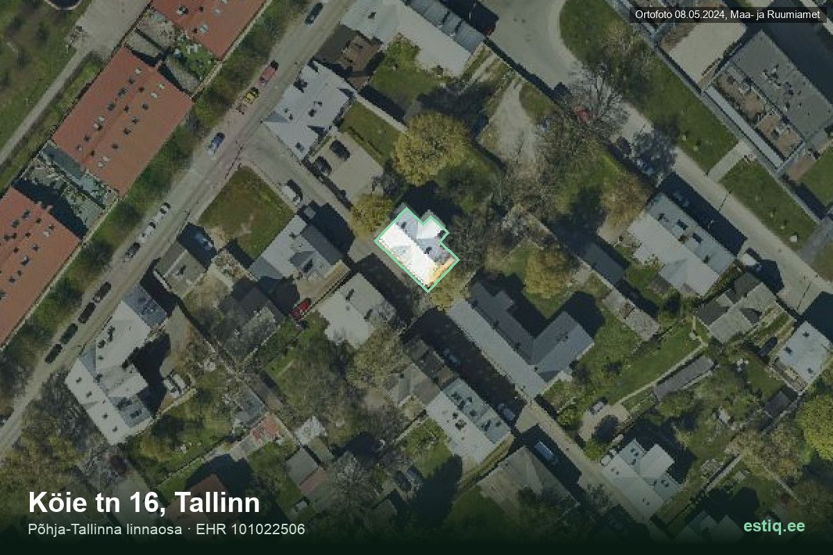 Köie tänav 16, Tallinn – hoone aerofoto, kontuur ehitisregistri (EHR) andmetest