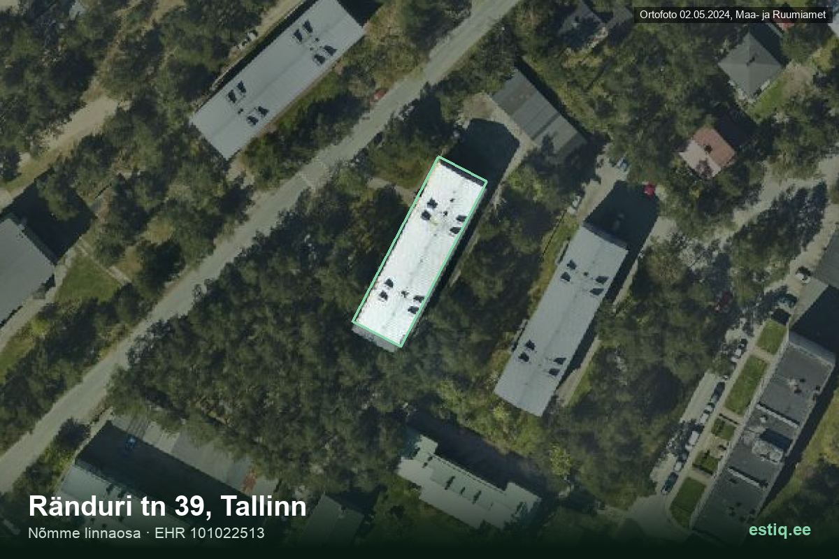 Ränduri tänav 39, Tallinn – hoone aerofoto, kontuur ehitisregistri (EHR) andmetest