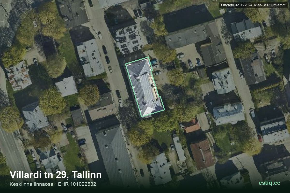 Villardi tänav 29, Tallinn – аэрофото дома, контур по данным регистра строений (EHR)