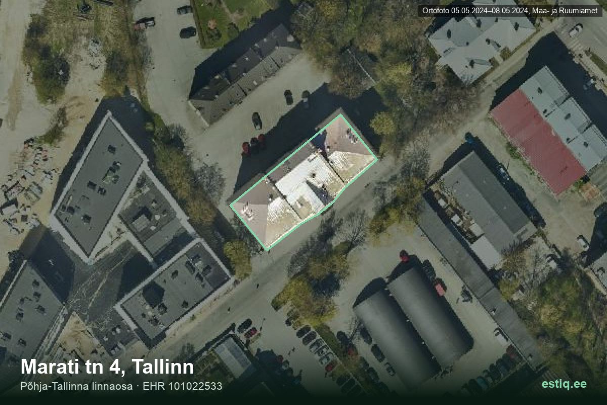 Marati tänav 4, Tallinn – ilmakuva rakennuksesta, ääriviiva rakennusrekisteristä (EHR)