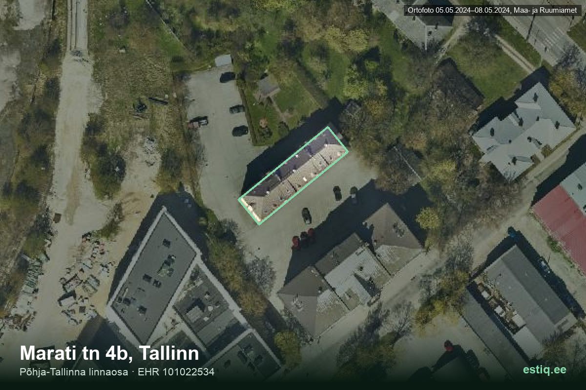 Marati tänav 4b, Tallinn – аэрофото дома, контур по данным регистра строений (EHR)