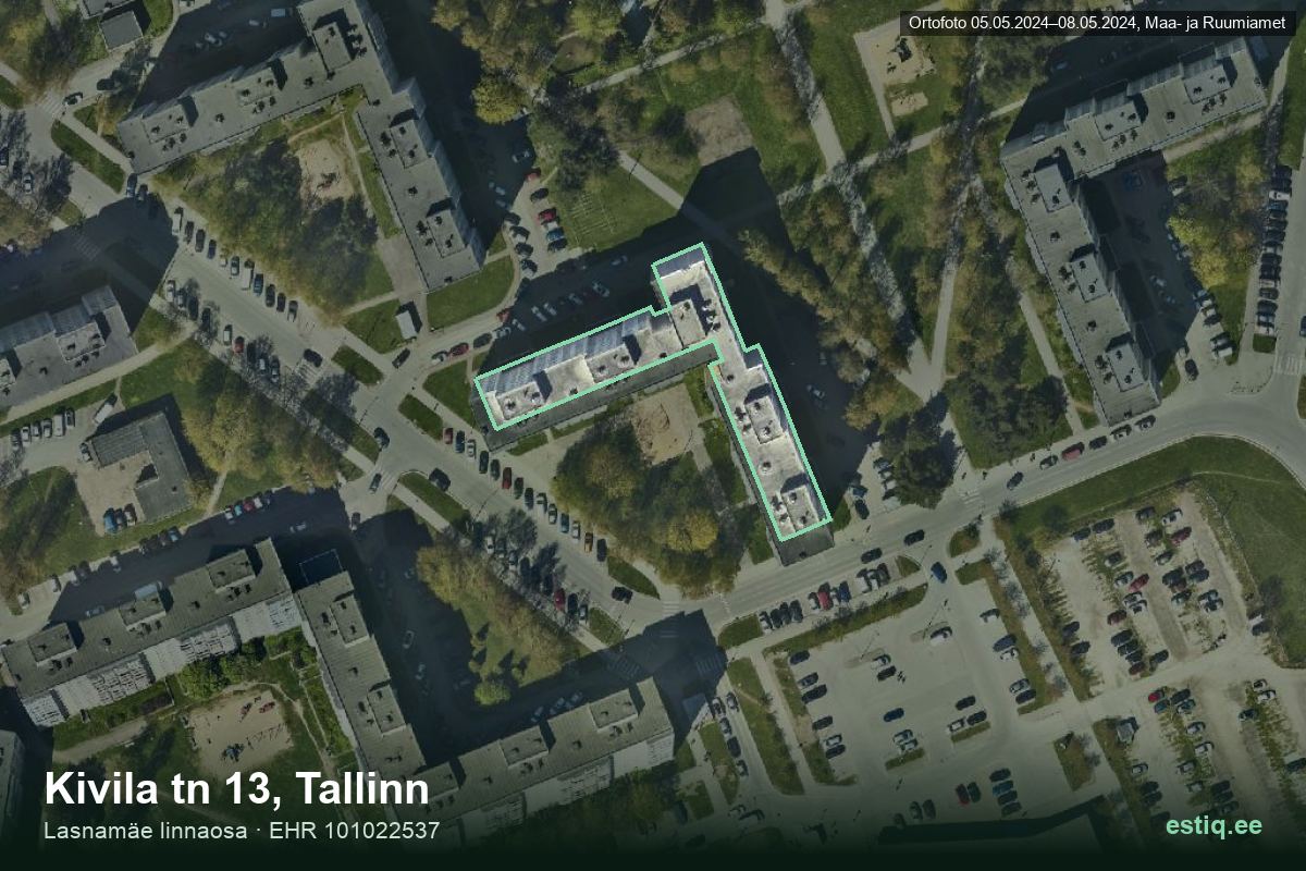Kivila tänav 13, Tallinn – hoone aerofoto, kontuur ehitisregistri (EHR) andmetest