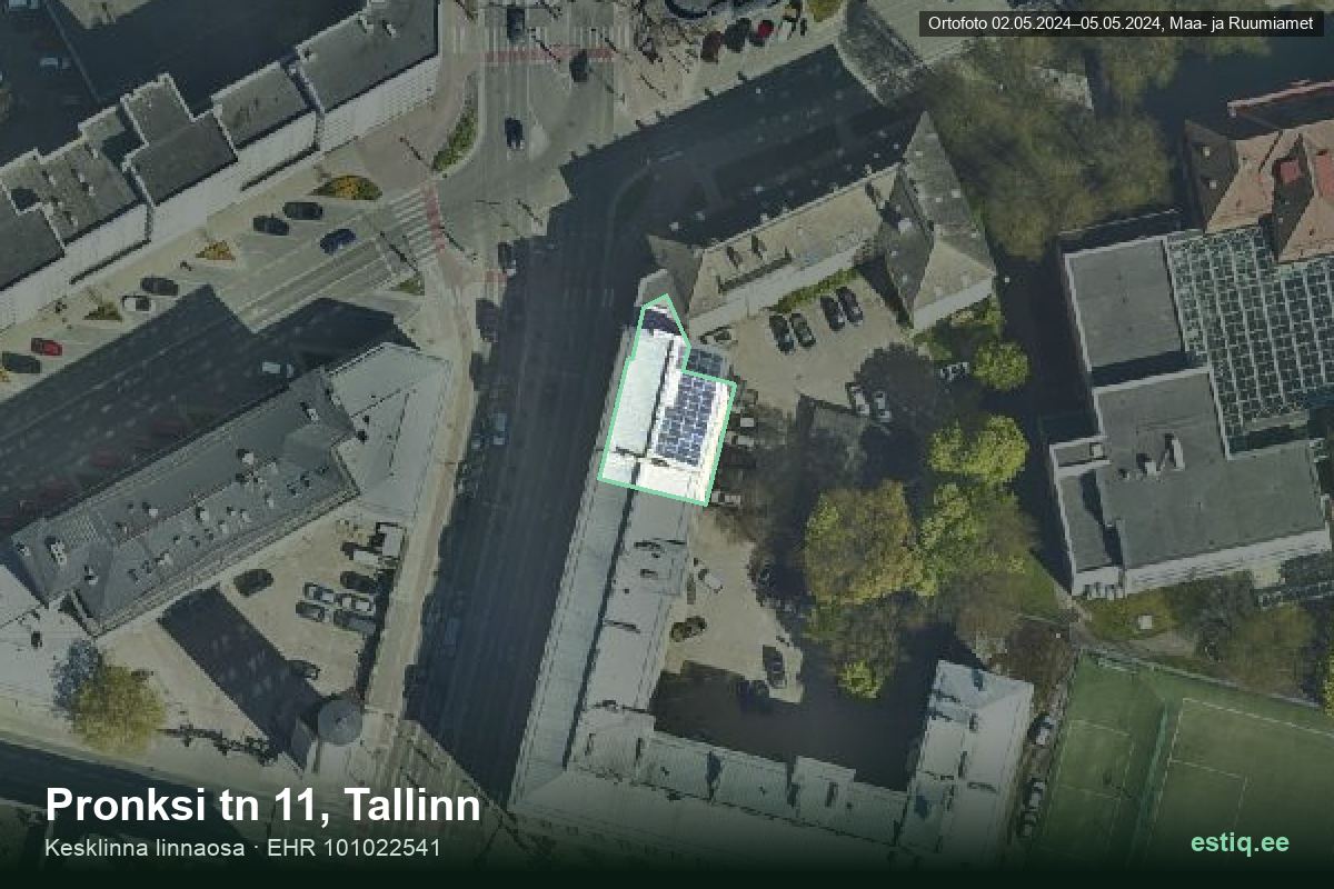 Pronksi tänav 11, Tallinn – ilmakuva rakennuksesta, ääriviiva rakennusrekisteristä (EHR)