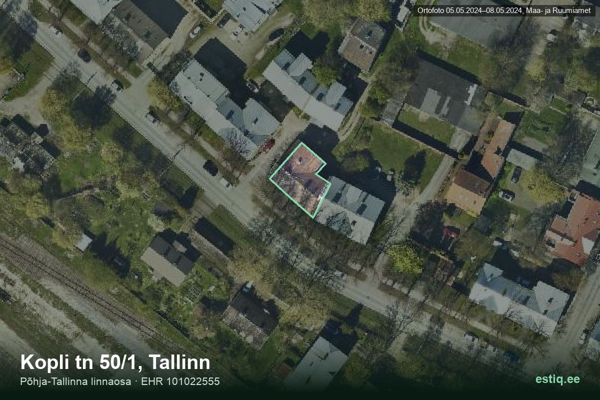 Kopli tänav 50/1, Tallinn – hoone aerofoto, kontuur ehitisregistri (EHR) andmetest