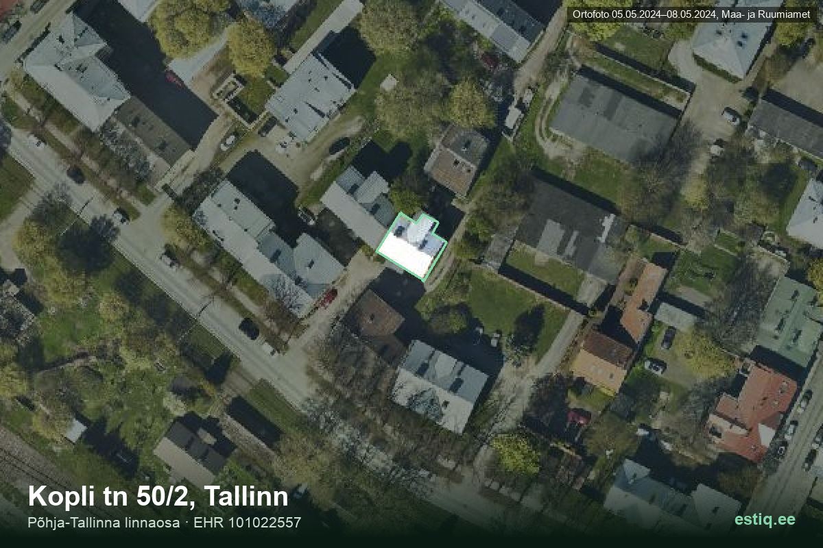 Kopli tänav 50/2, Tallinn – hoone aerofoto, kontuur ehitisregistri (EHR) andmetest