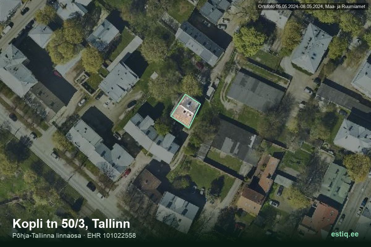 Kopli tänav 50/3, Tallinn – hoone aerofoto, kontuur ehitisregistri (EHR) andmetest