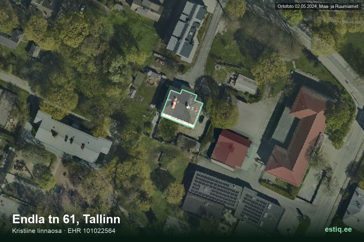 Endla tänav 61, Tallinn – hoone aerofoto, kontuur ehitisregistri (EHR) andmetest