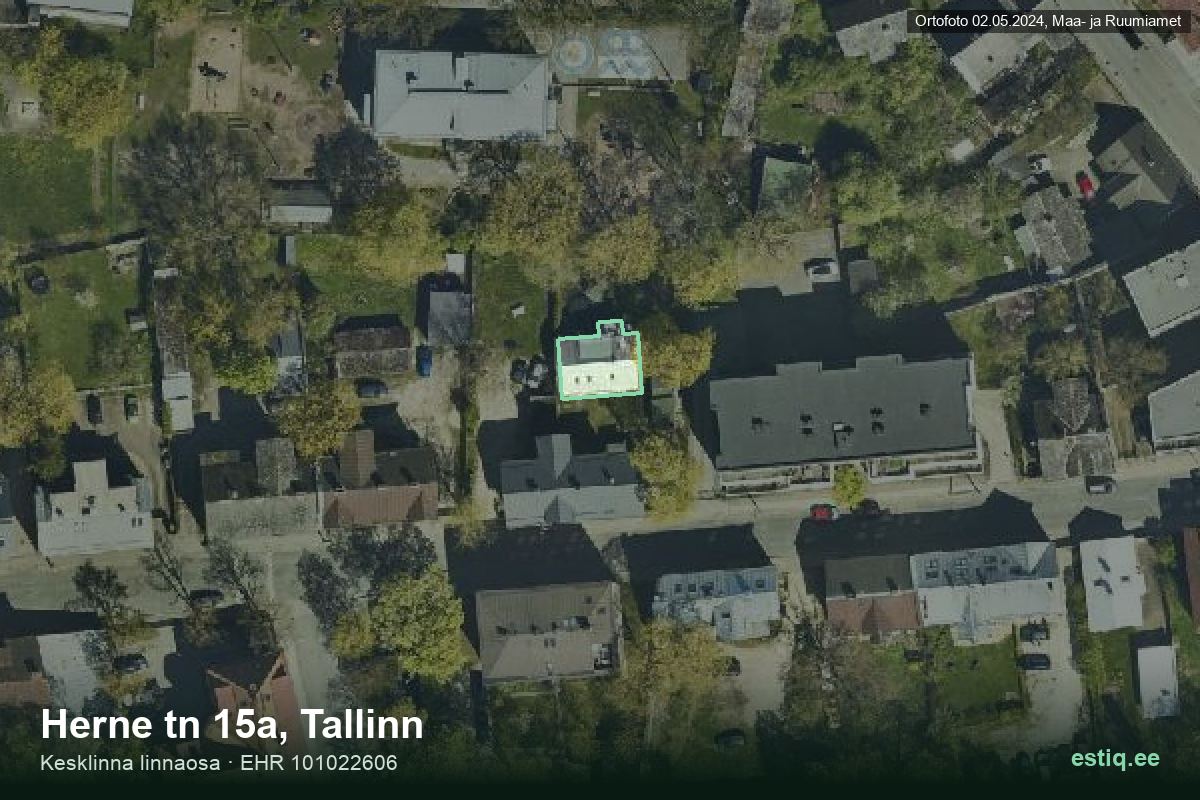 Herne tänav 15a, Tallinn – hoone aerofoto, kontuur ehitisregistri (EHR) andmetest