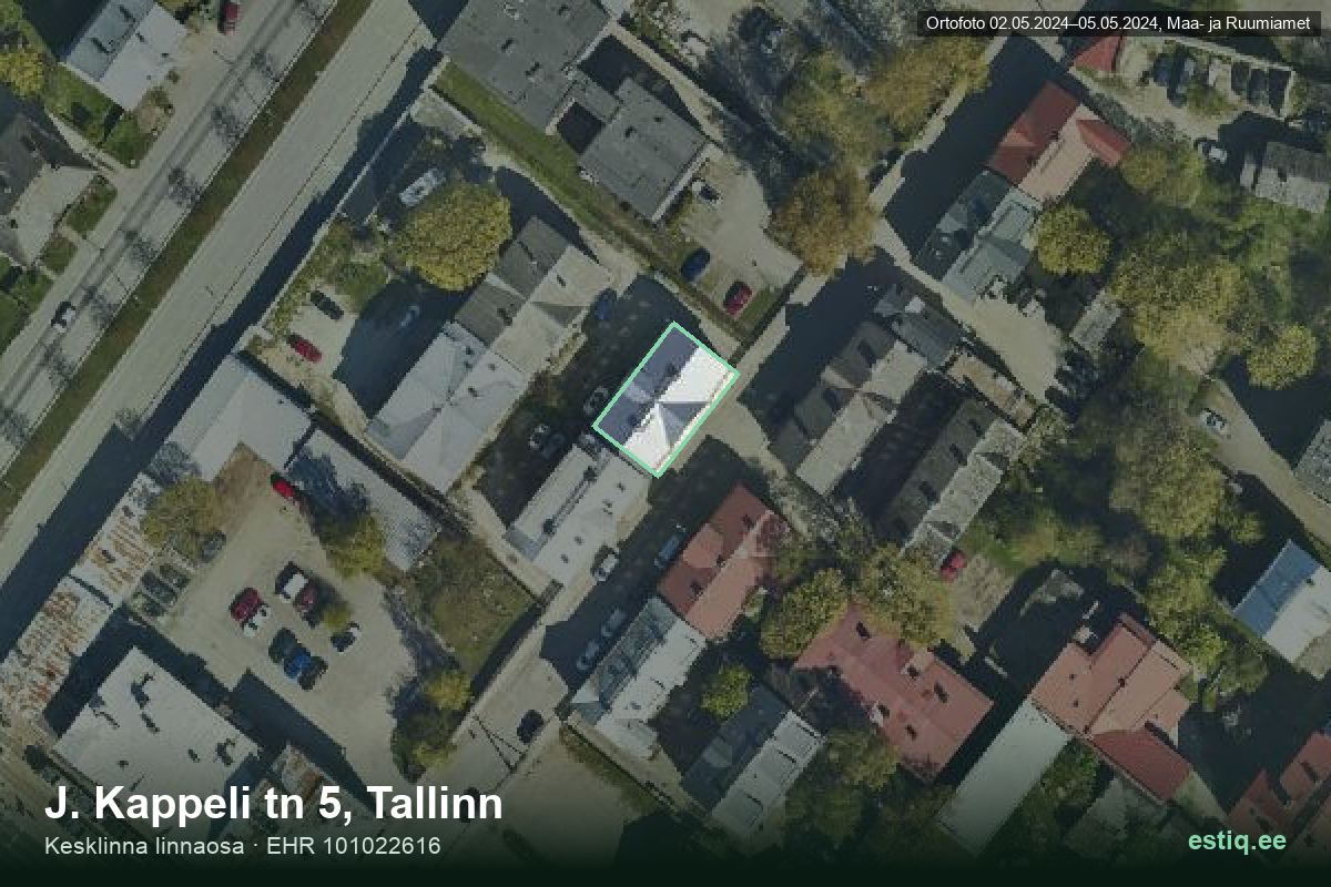 J. Kappeli tänav 5, Tallinn – аэрофото дома, контур по данным регистра строений (EHR)