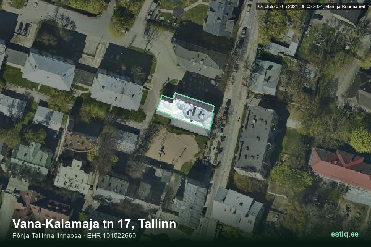 Vana-Kalamaja tänav 17, Tallinn – hoone aerofoto, kontuur ehitisregistri (EHR) andmetest