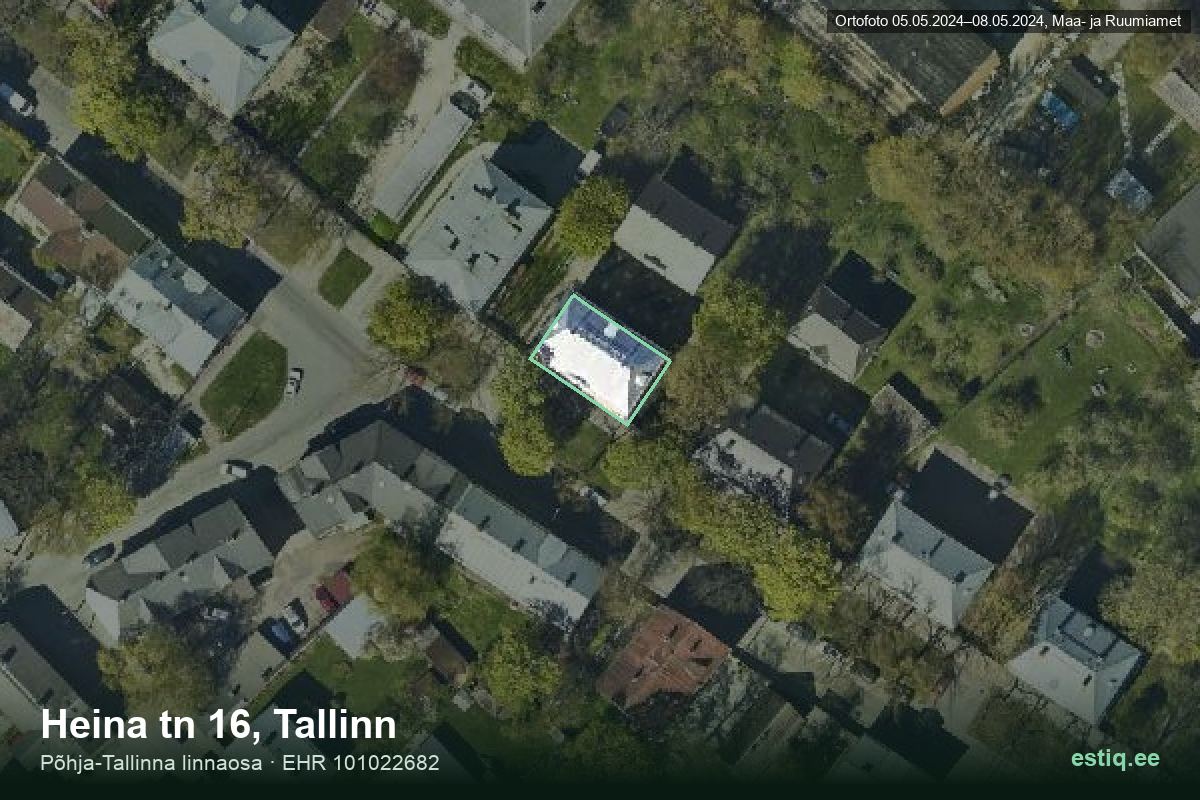 Heina tänav 16, Tallinn – аэрофото дома, контур по данным регистра строений (EHR)