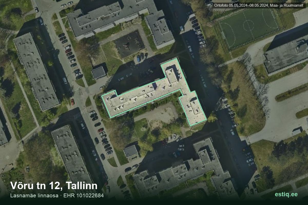 Võru tänav 12, Tallinn – hoone aerofoto, kontuur ehitisregistri (EHR) andmetest