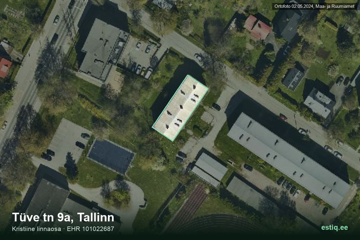 Tüve tänav 9a, Tallinn – ilmakuva rakennuksesta, ääriviiva rakennusrekisteristä (EHR)
