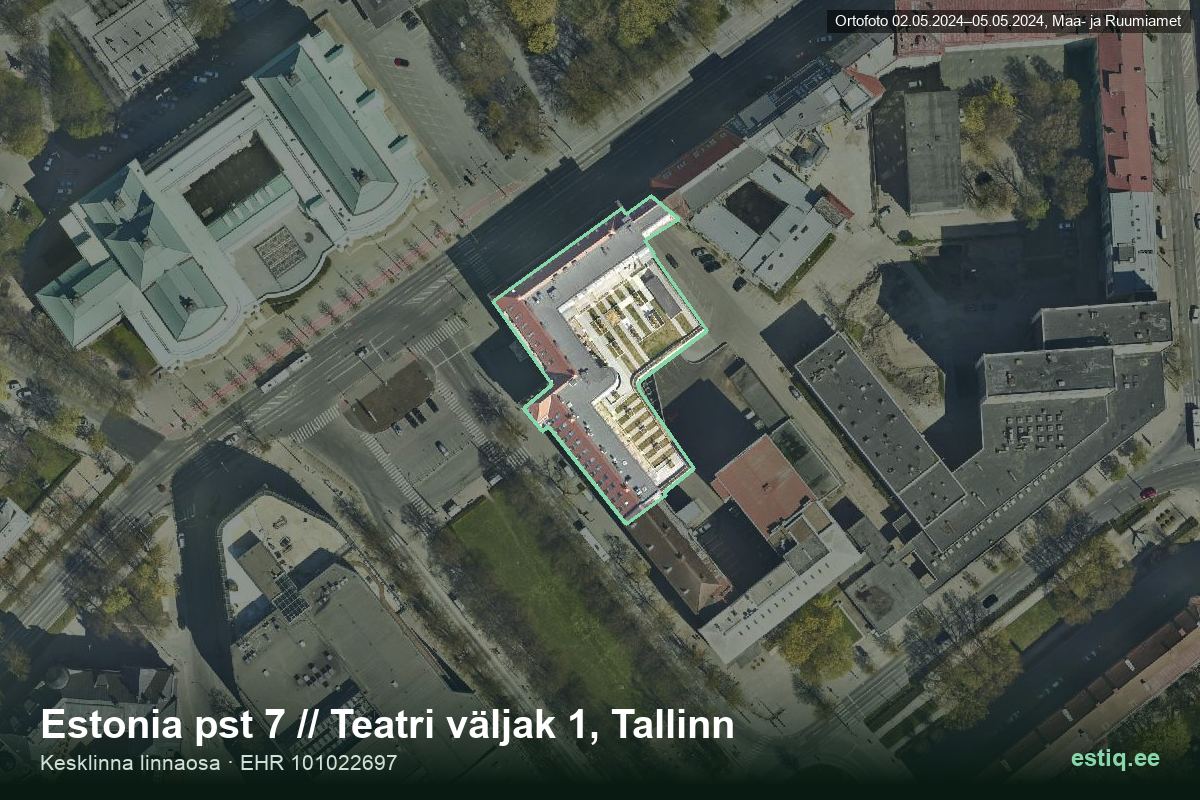 Estonia pst 7, Tallinn – ilmakuva rakennuksesta, ääriviiva rakennusrekisteristä (EHR)