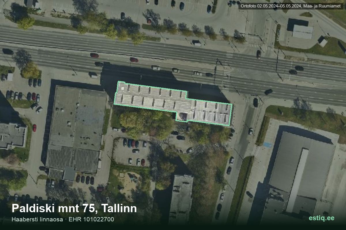 Paldiski mnt 75, Tallinn – hoone aerofoto, kontuur ehitisregistri (EHR) andmetest