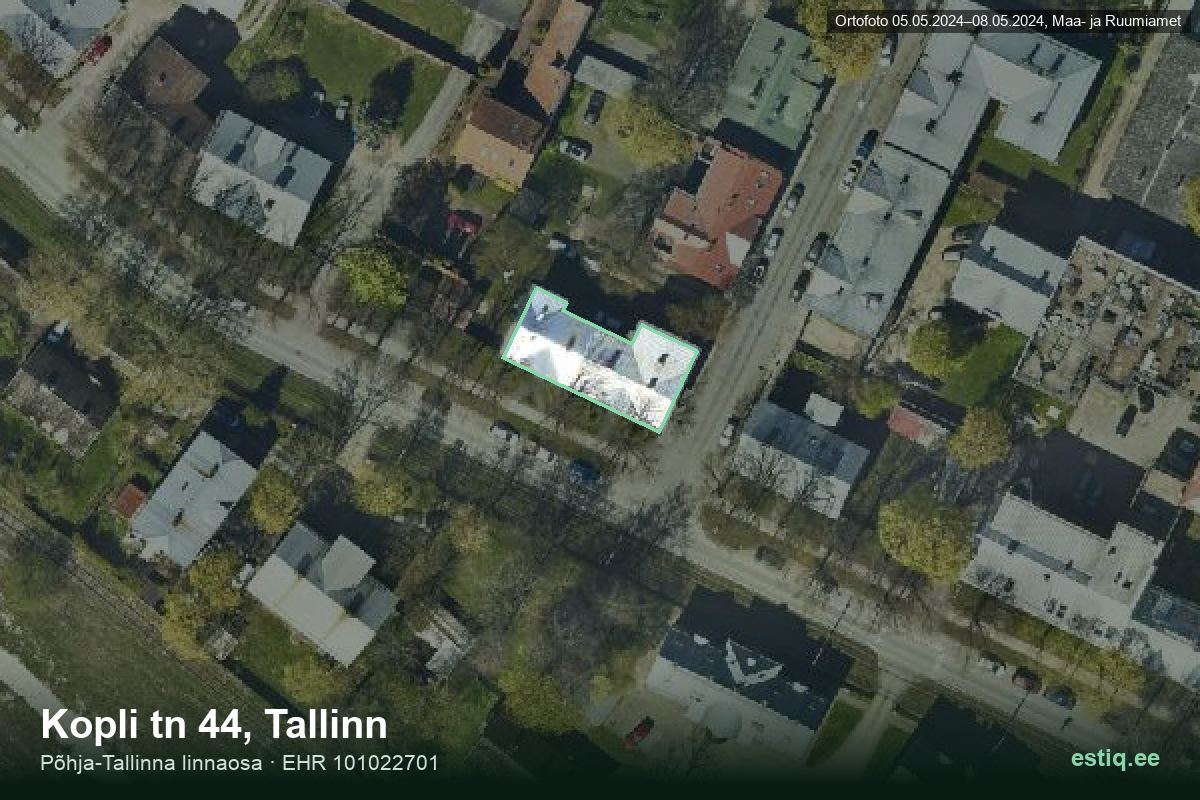 Kopli tänav 44, Tallinn – hoone aerofoto, kontuur ehitisregistri (EHR) andmetest