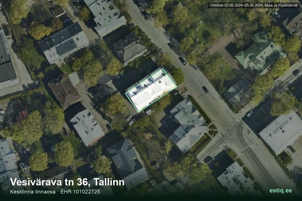 Vesivärava tänav 36, Tallinn – ilmakuva rakennuksesta, ääriviiva rakennusrekisteristä (EHR)
