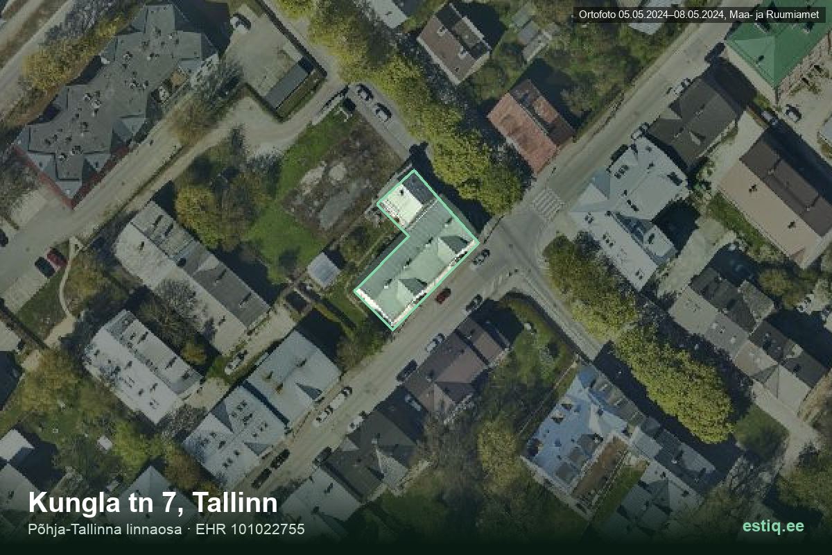 Kungla tänav 7, Tallinn – hoone aerofoto, kontuur ehitisregistri (EHR) andmetest
