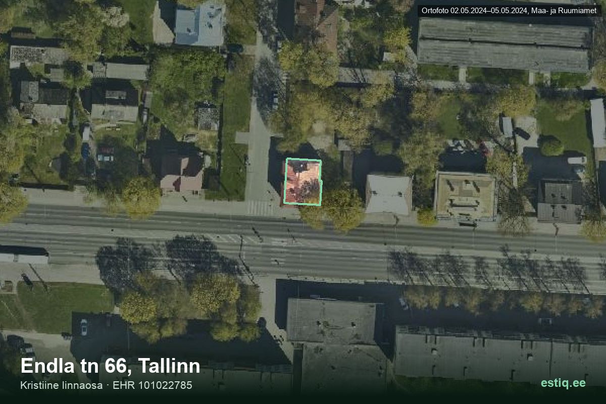 Endla tänav 66, Tallinn – hoone aerofoto, kontuur ehitisregistri (EHR) andmetest