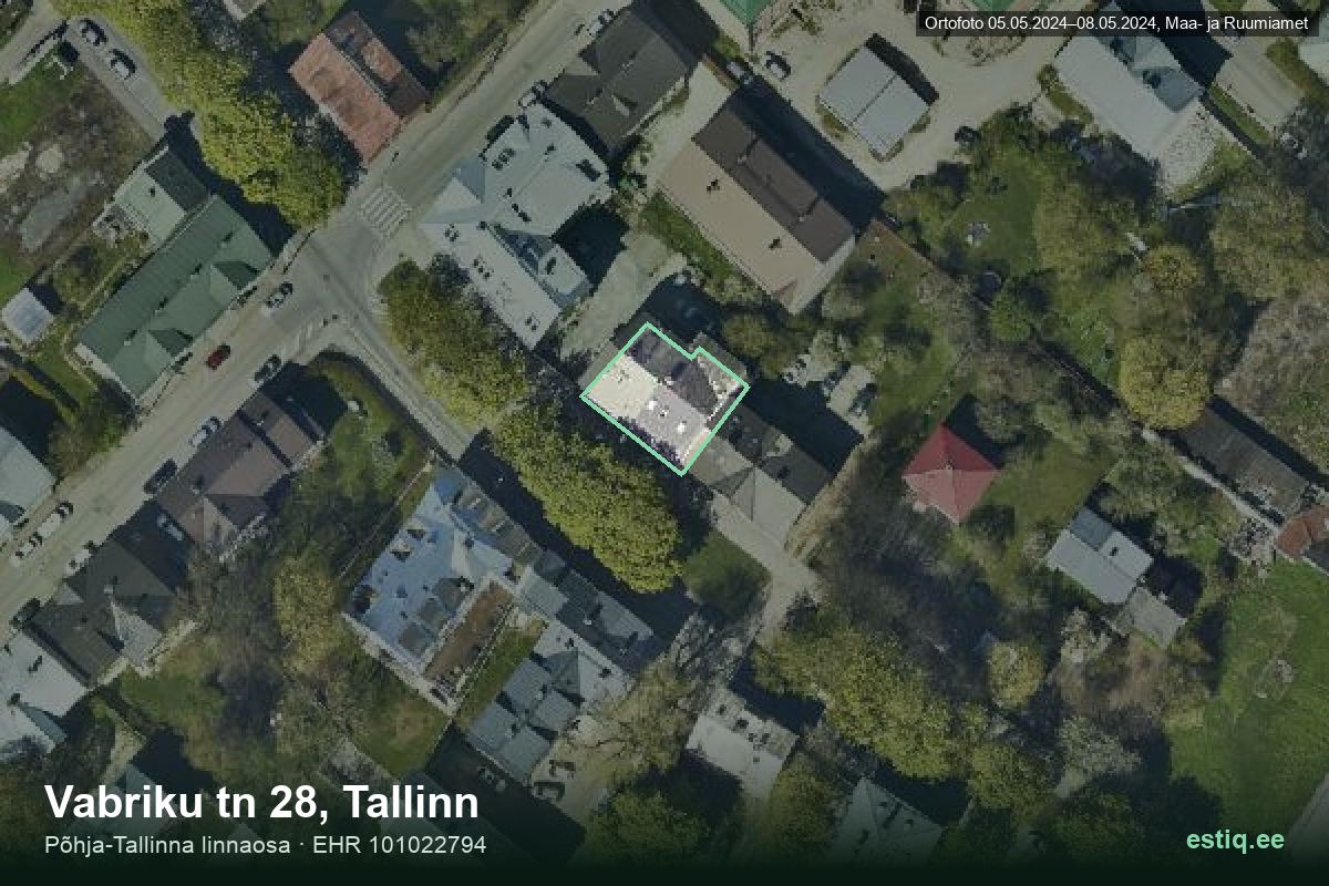 Vabriku tänav 28, Tallinn – аэрофото дома, контур по данным регистра строений (EHR)