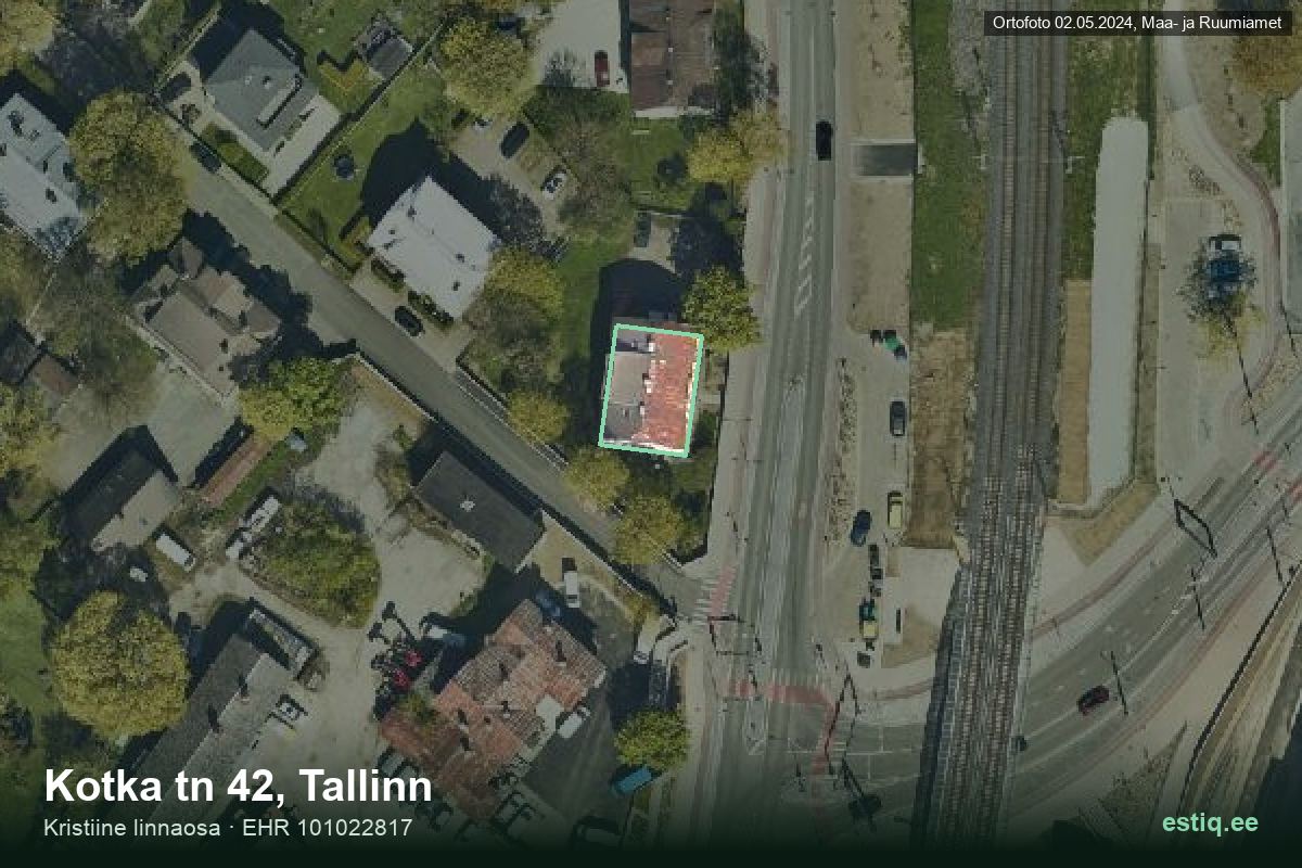 Kotka tänav 42, Tallinn – hoone aerofoto, kontuur ehitisregistri (EHR) andmetest